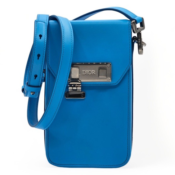 Dior Smooth Calfskin Vertical Pouch Lock Bag | Blue | NEW $2500 - Picture 1 of 11